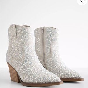 Embellished White Ankle Boots
